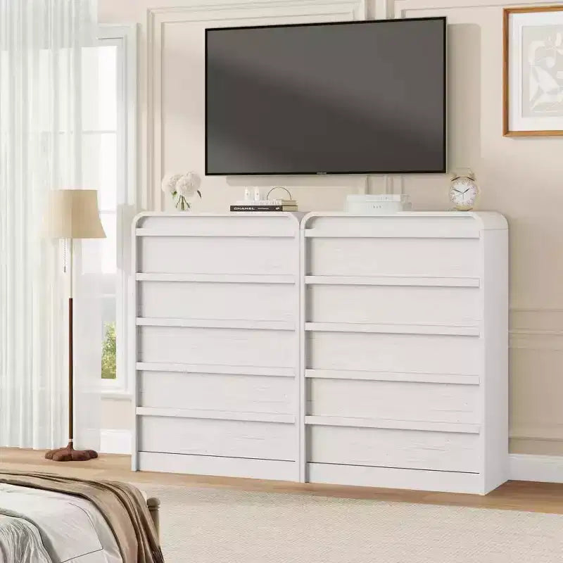 45 Arched White 5-Drawer Dresser, Curved Wood Chest for Bedroom, Living Room and Nursery