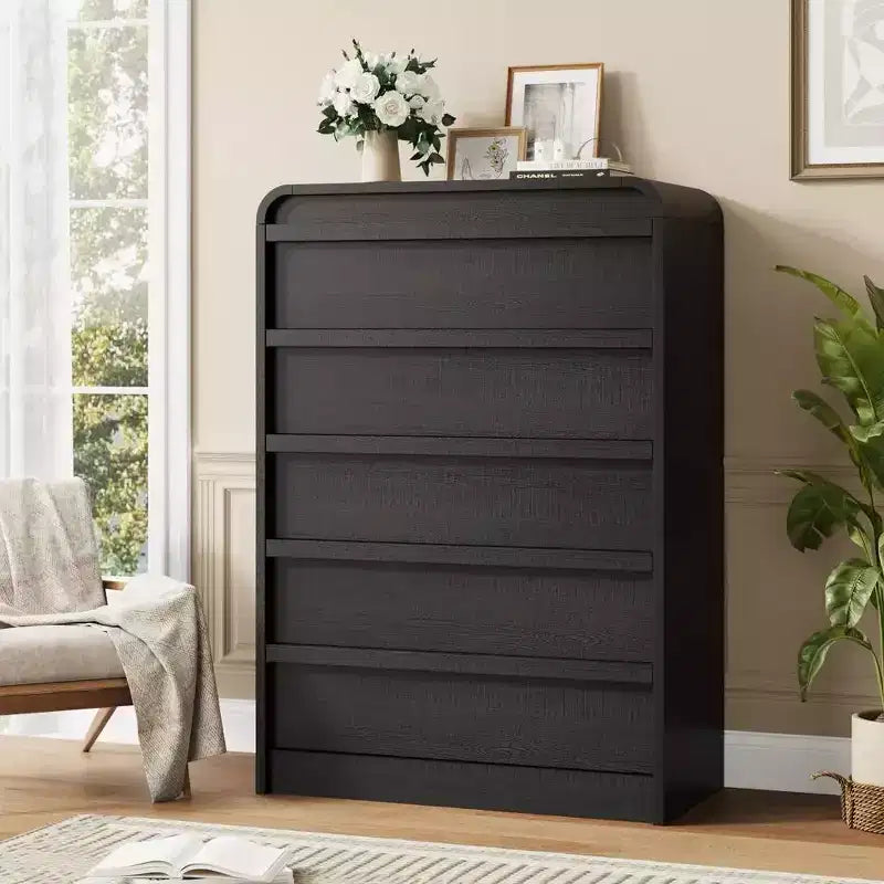 45 Arched White 5-Drawer Dresser, Curved Wood Chest for Bedroom, Living Room and Nursery