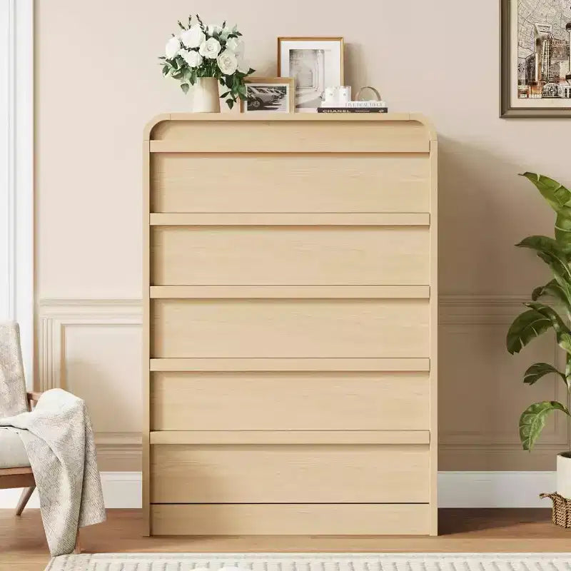 45 Arched White 5-Drawer Dresser, Curved Wood Chest for Bedroom, Living Room and Nursery