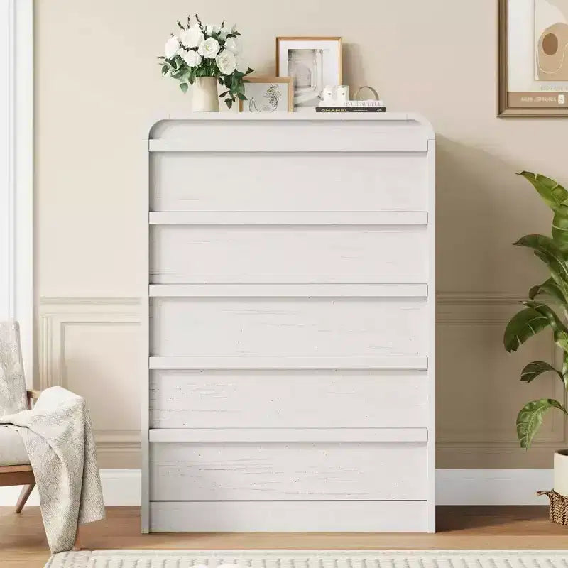 45 Arched White 5-Drawer Dresser, Curved Wood Chest for Bedroom, Living Room and Nursery