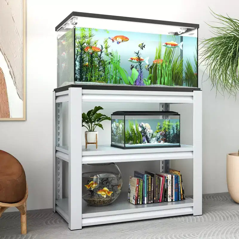 VIYET 31 3-Tier Adjustable Fish Tank Stand - 400lbs Heavy-Duty Metal Aquarium Stand for 20-30 Gallon, Antique White with Floor Pads
