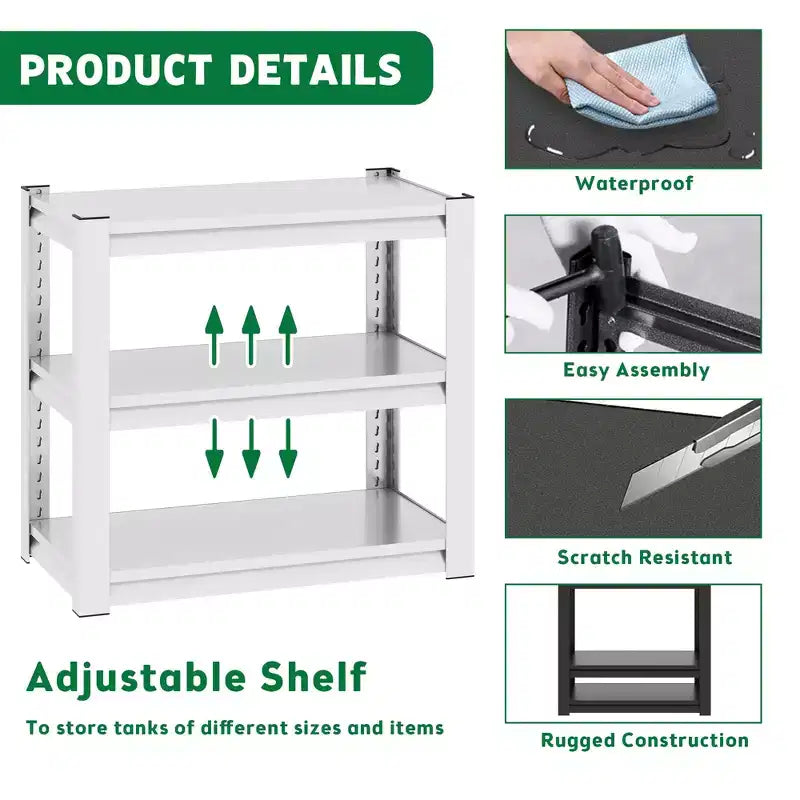VIYET 31 3-Tier Adjustable Fish Tank Stand - 400lbs Heavy-Duty Metal Aquarium Stand for 20-30 Gallon, Antique White with Floor Pads