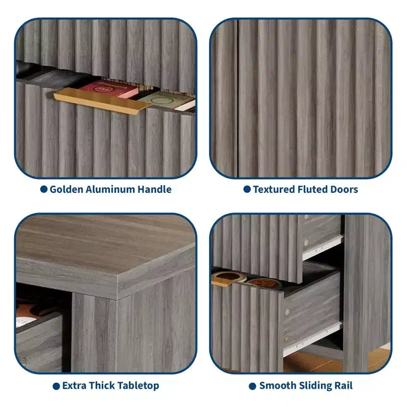 46.5 Modern Fluted Kitchen Sideboard Cabinet with 2 Doors & Drawers C Grey Buffet Storage Cabinet for Dining Room, Living Room & Kitchen