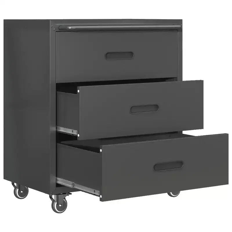 VIYET 35H 3-Drawer Heavy-Duty Steel Storage Cabinet with Lockable Wheels, 200LBS Capacity for Garage/Office/Home Organizer (Black)