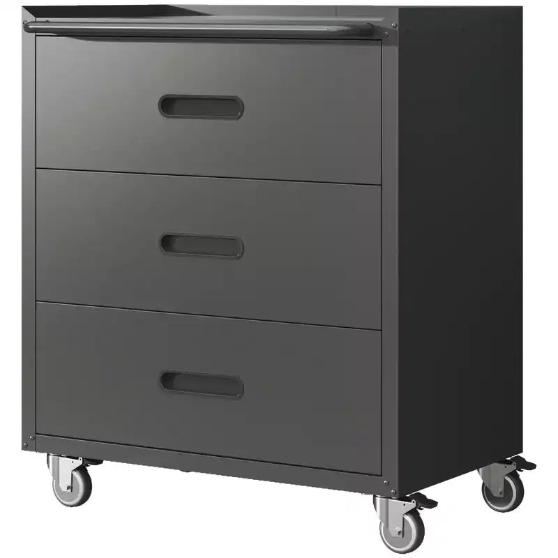 VIYET 35H 3-Drawer Heavy-Duty Steel Storage Cabinet with Lockable Wheels, 200LBS Capacity for Garage/Office/Home Organizer (Black)
