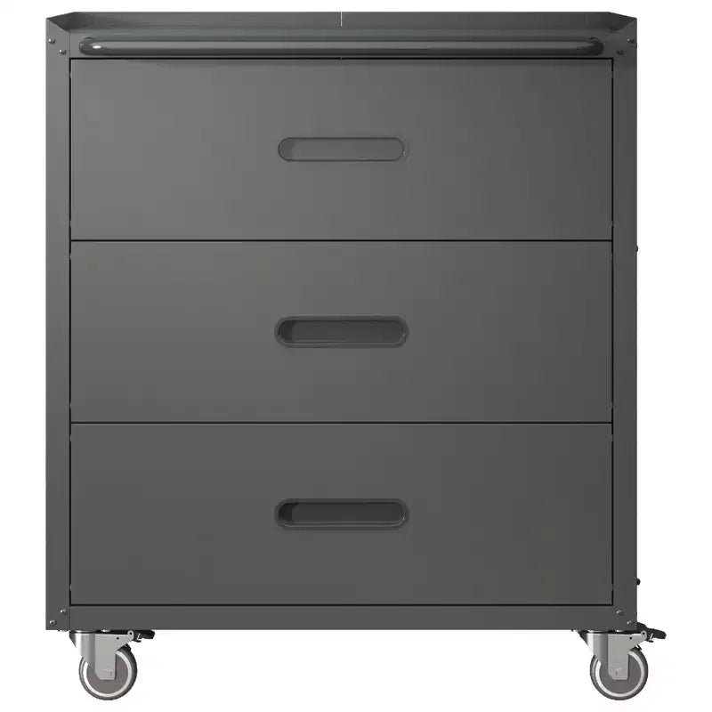 VIYET 35H 3-Drawer Heavy-Duty Steel Storage Cabinet with Lockable Wheels, 200LBS Capacity for Garage/Office/Home Organizer (Black)