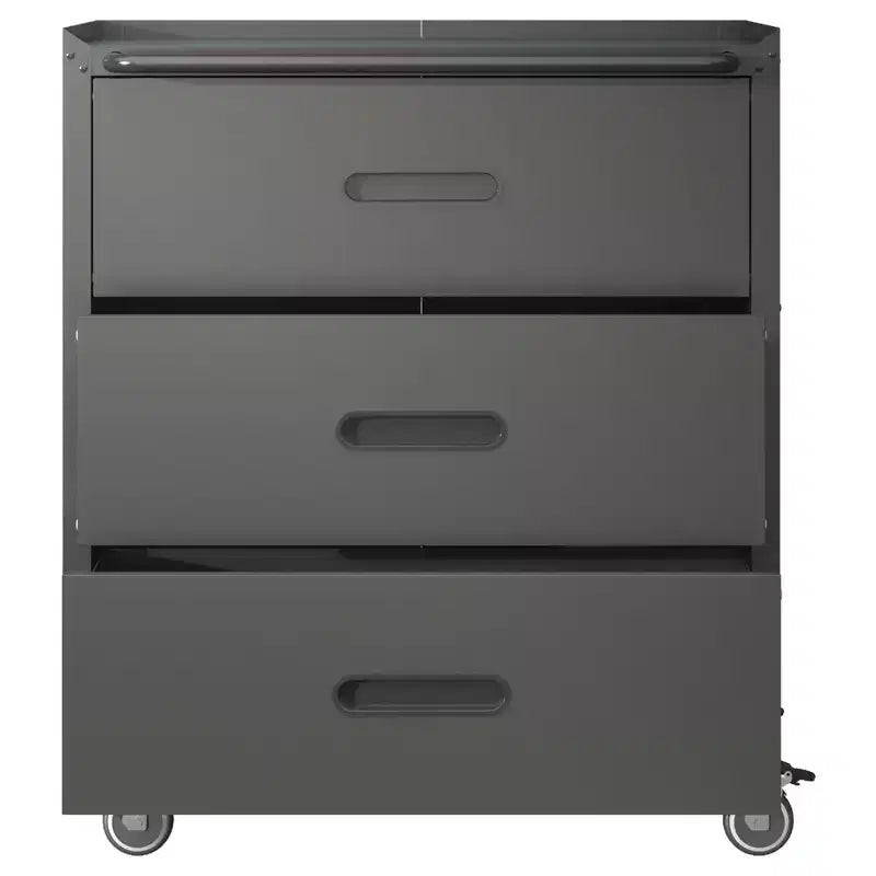 VIYET 35H 3-Drawer Heavy-Duty Steel Storage Cabinet with Lockable Wheels, 200LBS Capacity for Garage/Office/Home Organizer (Black)