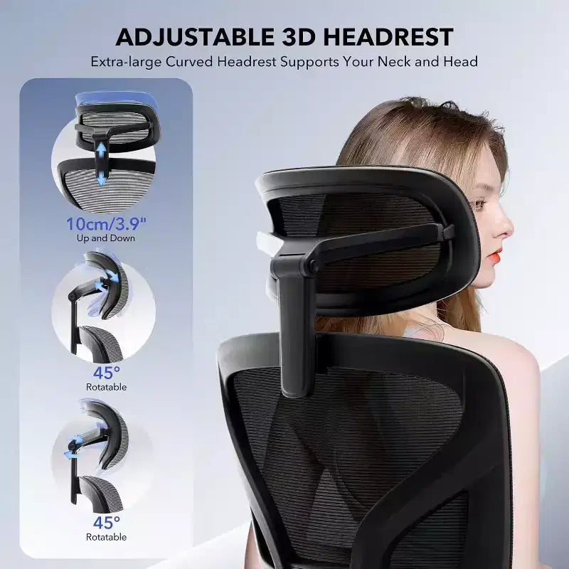 High-Back Ergonomic Mesh Office Chair, Adjustable Lumbar & Headrest, 3D Armrests, 360 Swivel Rolling Desk Chair, Comfortable Computer Chair
