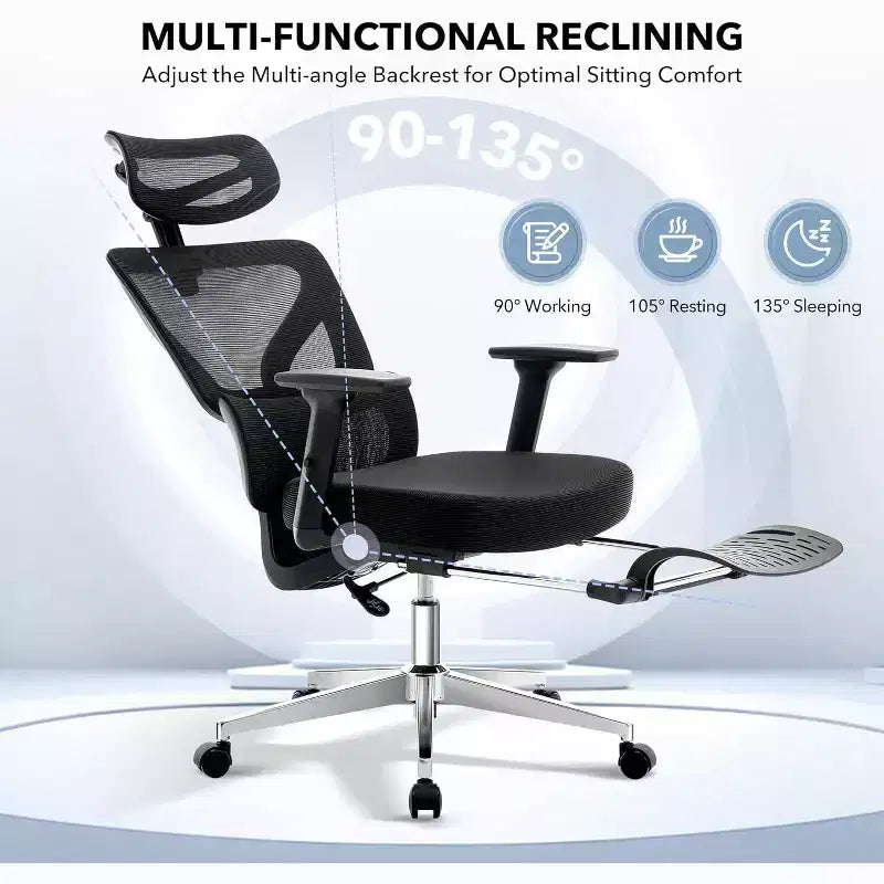 High-Back Ergonomic Mesh Office Chair, Adjustable Lumbar & Headrest, 3D Armrests, 360 Swivel Rolling Desk Chair, Comfortable Computer Chair