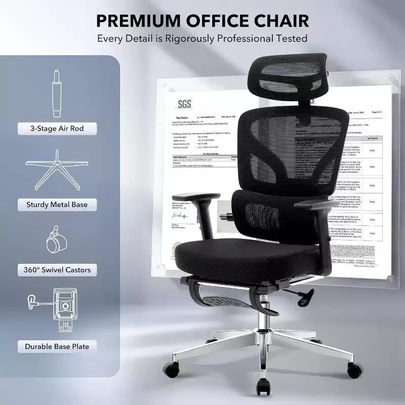 High-Back Ergonomic Mesh Office Chair, Adjustable Lumbar & Headrest, 3D Armrests, 360 Swivel Rolling Desk Chair, Comfortable Computer Chair