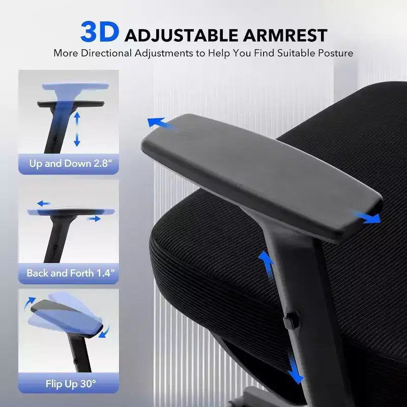 High-Back Ergonomic Mesh Office Chair, Adjustable Lumbar & Headrest, 3D Armrests, 360 Swivel Rolling Desk Chair, Comfortable Computer Chair