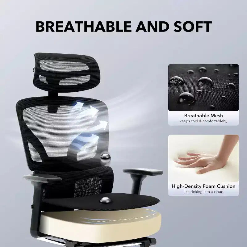 High-Back Ergonomic Mesh Office Chair, Adjustable Lumbar & Headrest, 3D Armrests, 360 Swivel Rolling Desk Chair, Comfortable Computer Chair