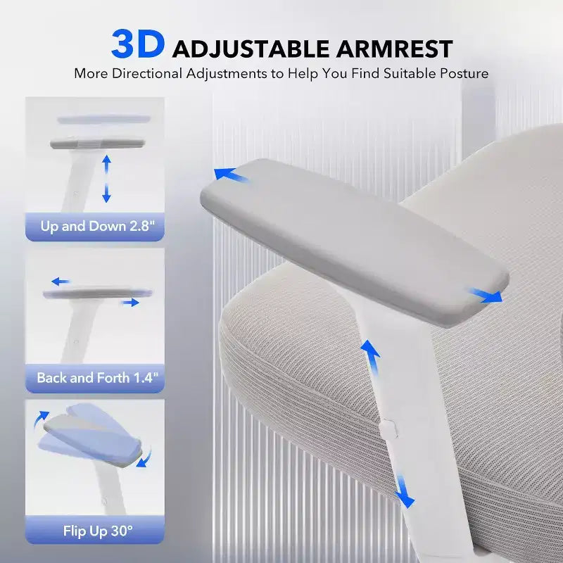 High-Back Ergonomic Mesh Office Chair, Adjustable Lumbar & Headrest, 3D Armrests, 360 Swivel Rolling Desk Chair, Comfortable Computer Chair