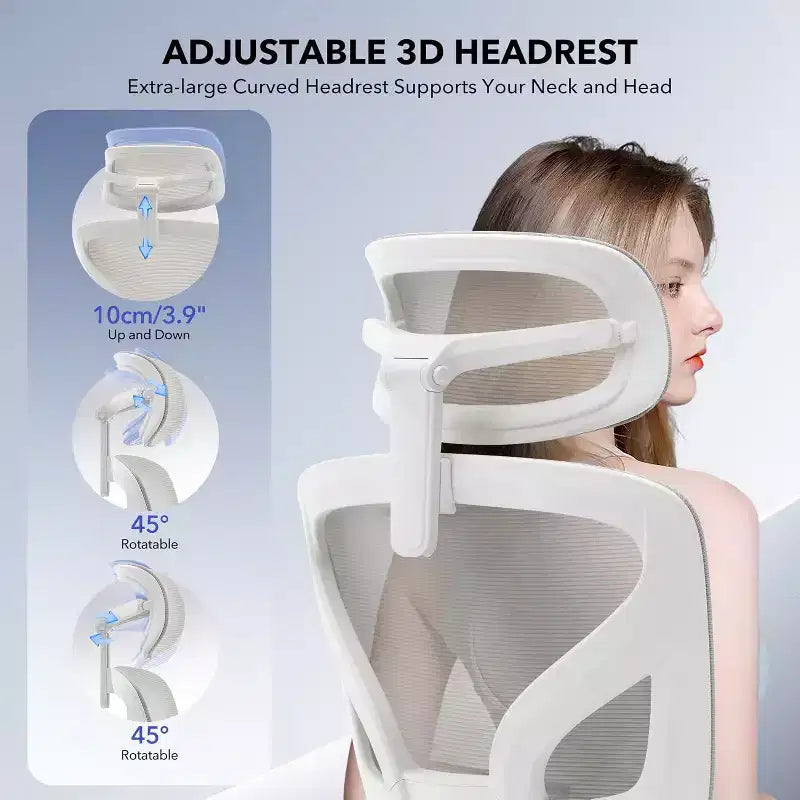High-Back Ergonomic Mesh Office Chair, Adjustable Lumbar & Headrest, 3D Armrests, 360 Swivel Rolling Desk Chair, Comfortable Computer Chair