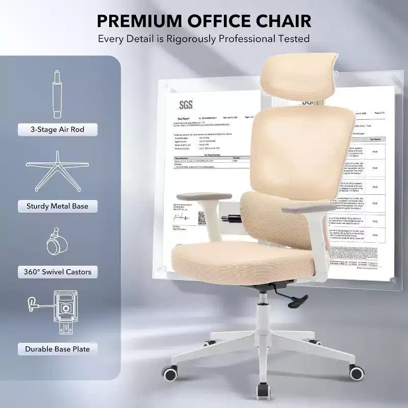 High-Back Ergonomic Mesh Office Chair, Adjustable Lumbar & Headrest, 3D Armrests, 360 Swivel Rolling Desk Chair, Comfortable Computer Chair