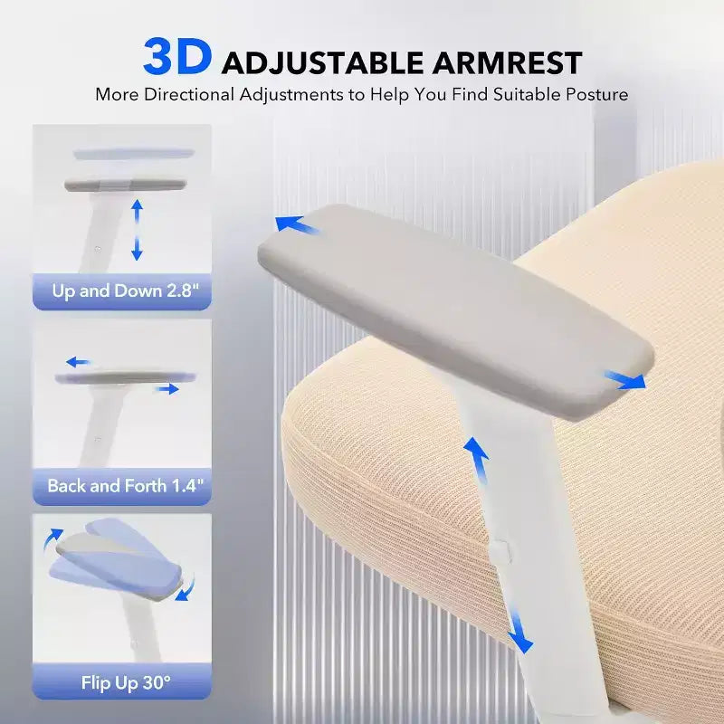 High-Back Ergonomic Mesh Office Chair, Adjustable Lumbar & Headrest, 3D Armrests, 360 Swivel Rolling Desk Chair, Comfortable Computer Chair