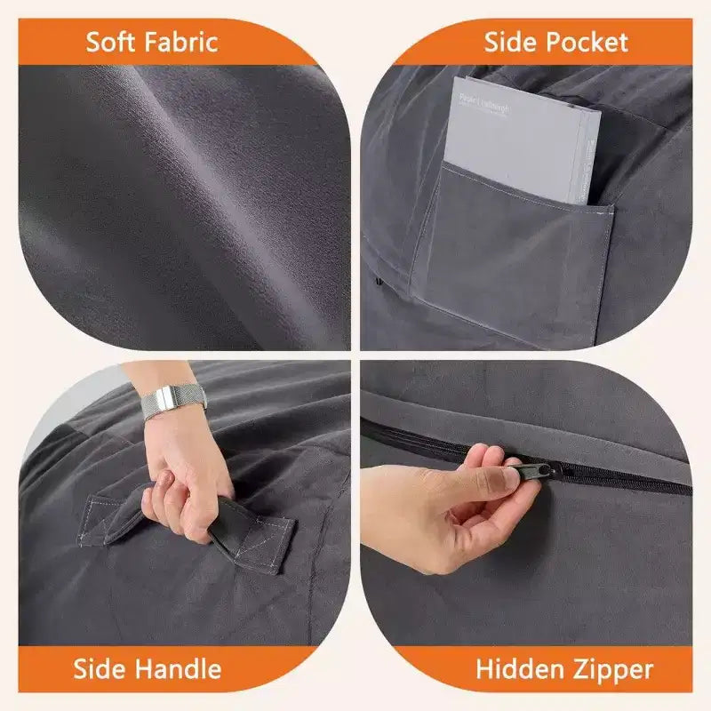 Okak Bean Bag Chair with Removable Washable Cover,Side Pocket & Carry Handle,Oversized Lounger Beanbag Chair,Easy Clean Design