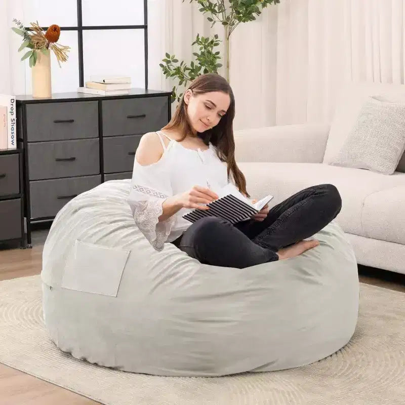 Okak Bean Bag Chair with Removable Washable Cover,Side Pocket & Carry Handle,Oversized Lounger Beanbag Chair,Easy Clean Design