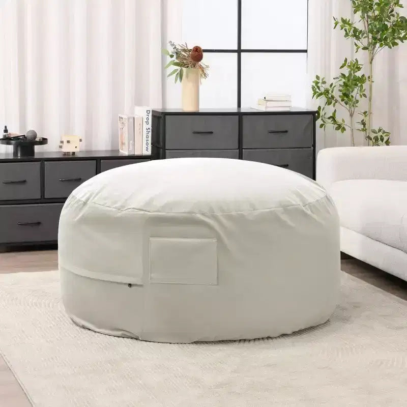 Pouf Okak avec housse amovible et lavable, poche latérale et poignée de transport, pouf géant, design facile à nettoyer