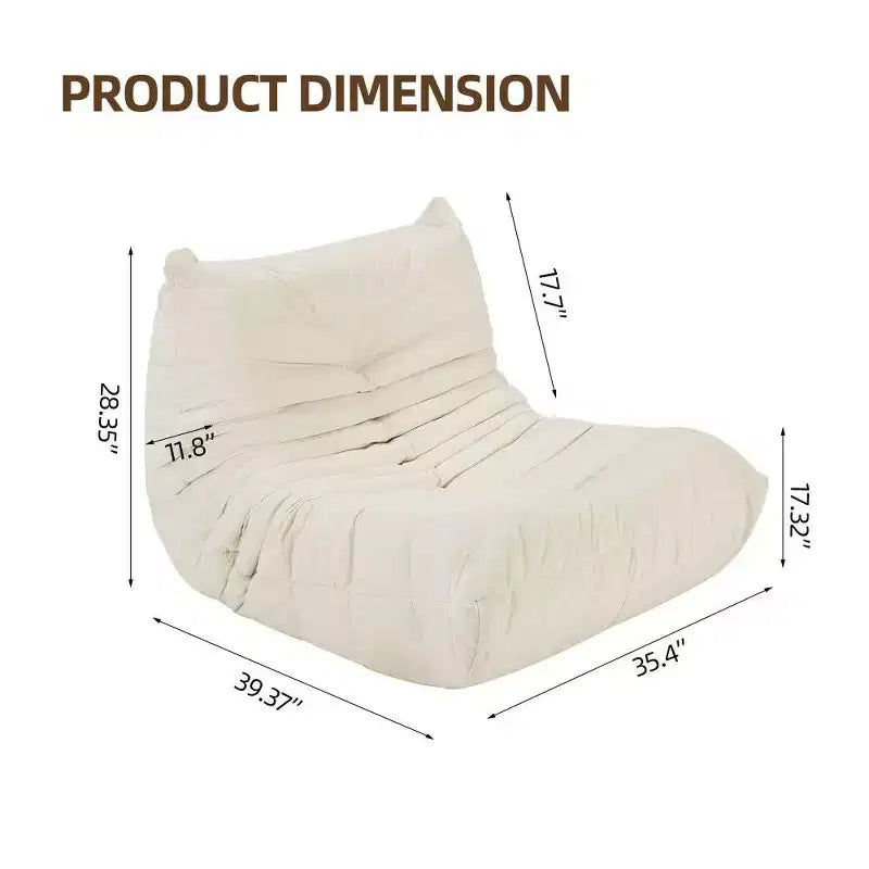 Okak No Assembly Bean Bag Chair for Adults, Large Foam Lounger for Living Room, Gaming & Home - Sofa in a Box,Off-White