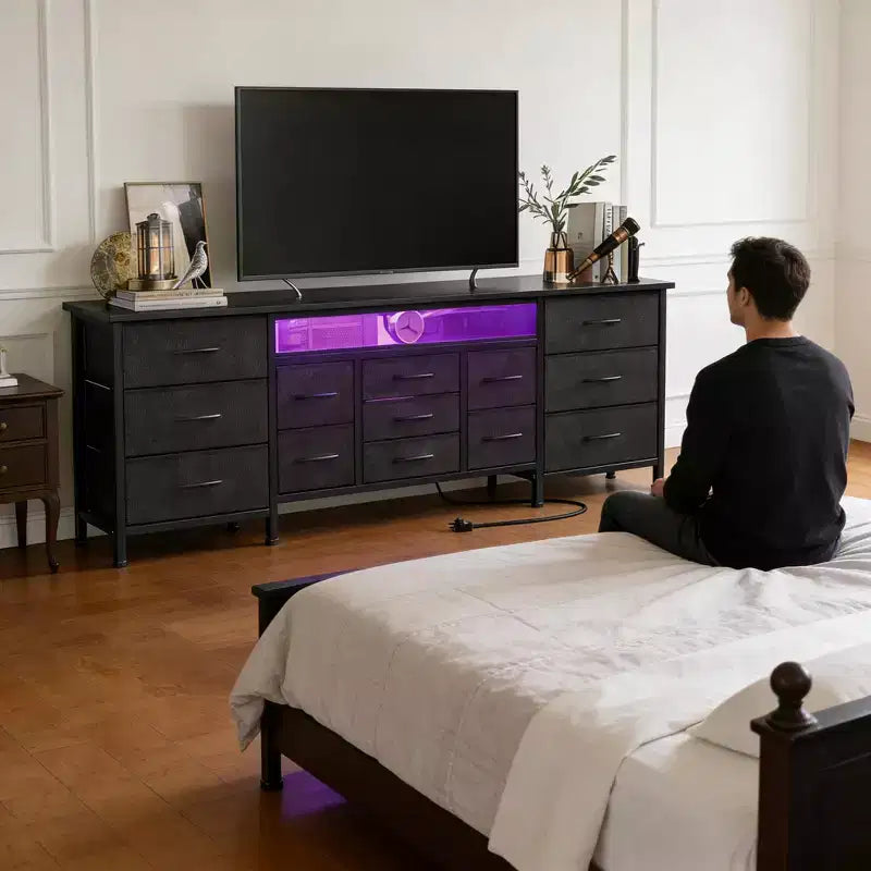 70 Inch TV Stand with 13 Drawers and LED Light for Bedroom & Living Room