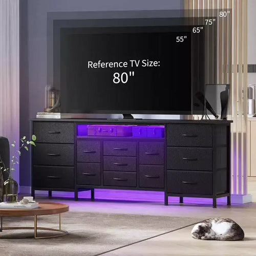 Meuble TV 70 pouces avec 13 tiroirs et éclairage LED pour Chambre et Salon