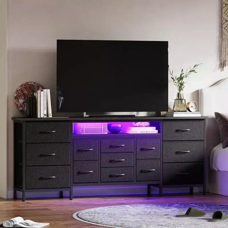 70 Inch TV Stand with 13 Drawers and LED Light for Bedroom & Living Room