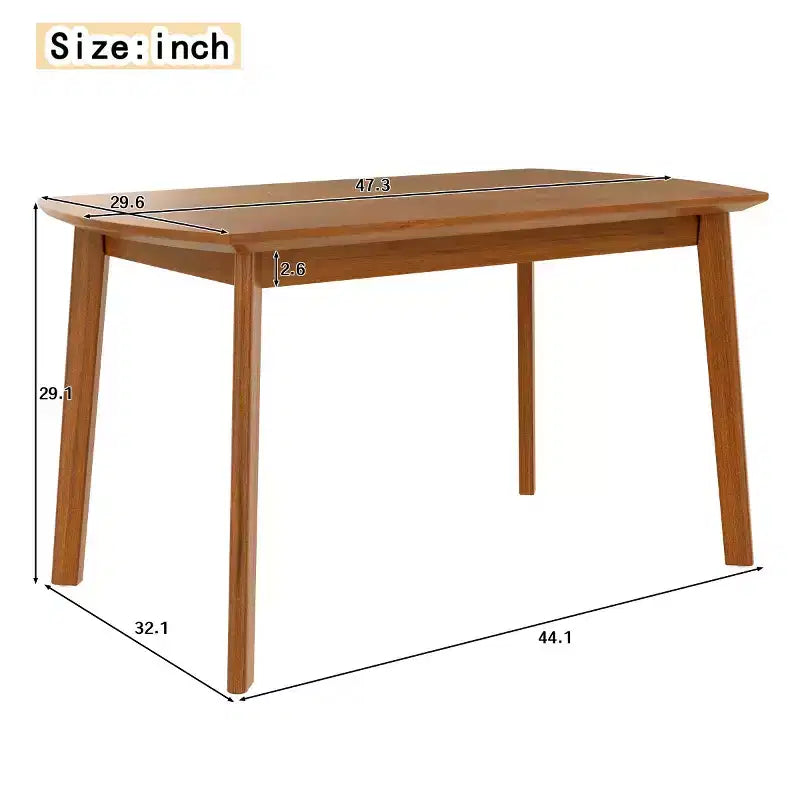 47 Mid-Century Modern Dining Table with Solid Rubber Wood Legs, Rectangular Kitchen Table for 4, Minimalist Dining Room Table-Panipeachy