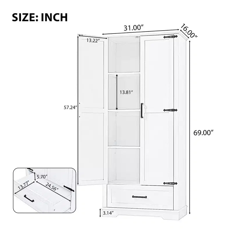 GDFStudio Chloe Modern Wood Freestanding Tall Bathroom Storage Cabinet with Double Doors and Drawer