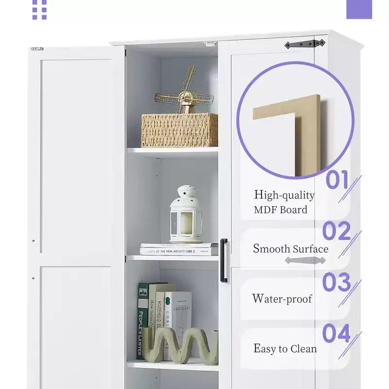 GDFStudio Chloe Modern Wood Freestanding Tall Bathroom Storage Cabinet with Double Doors and Drawer