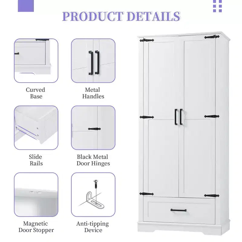 GDFStudio Chloe Modern Wood Freestanding Tall Bathroom Storage Cabinet with Double Doors and Drawer