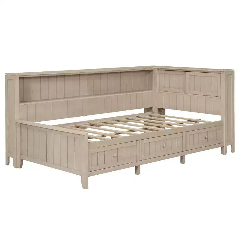 GDFStudio Simmons Wood Daybed with Storage Shelves and 3 Drawers