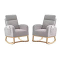 2 Pack Nursery Rocking Chair, Solid Wood Legs Glider Chair with Side Pocket, Comfortable Armchair for Living Room & Bedroom (Gray, Teddy)