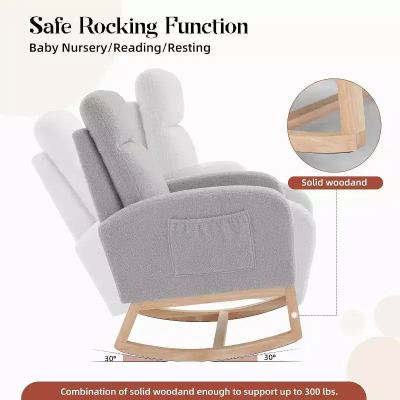 2 Pack Nursery Rocking Chair, Solid Wood Legs Glider Chair with Side Pocket, Comfortable Armchair for Living Room & Bedroom (Gray, Teddy)