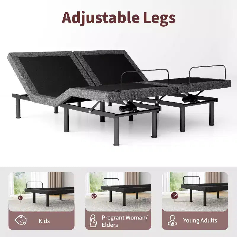 Dyonery Adjustable Bed Frame with Wireless Remote, Separate Head/Foot Lift, Zero-Gravity, Anti-Snore, Electric Bed Bases with 3 Height Options