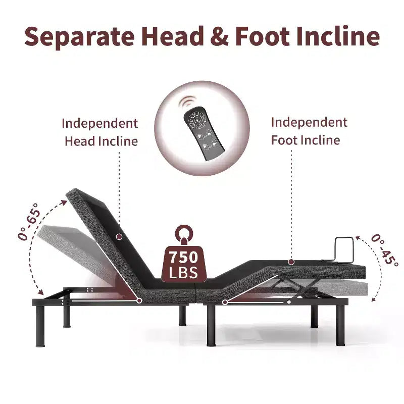 Dyonery Adjustable Bed Frame with Wireless Remote, Separate Head/Foot Lift, Zero-Gravity, Anti-Snore, Electric Bed Bases with 3 Height Options