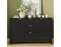 Wave-shaped entryway cabinet with 3 drawers, 3 adjustable shelves, soft-close doors, and metal handlesideal for hallways,or living rooms