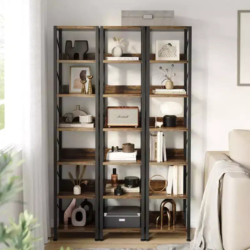 COZONY Narrow 6 Tier Bookshelf, Tall Skinny Bookcase Rustic Metal Frame Display Stand for Corner Bedroom Office