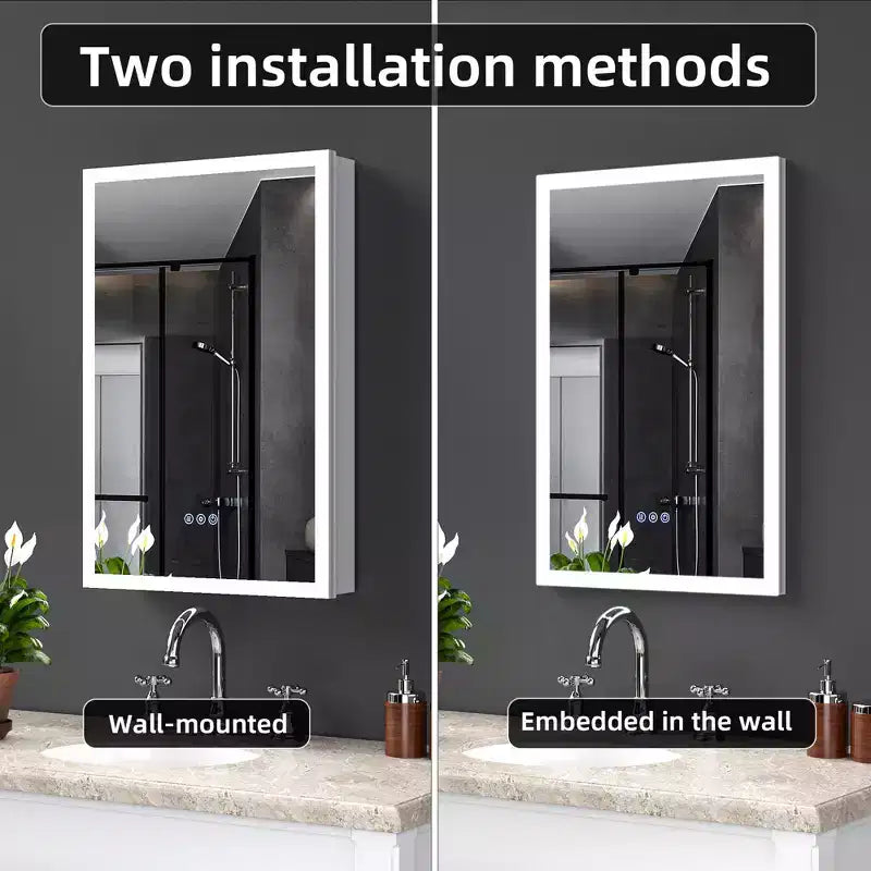 GDFStudio Tsubasa 20 Modern Metal Medicine Cabinet with Mirror, LED Lights and 3 Color Temperatures