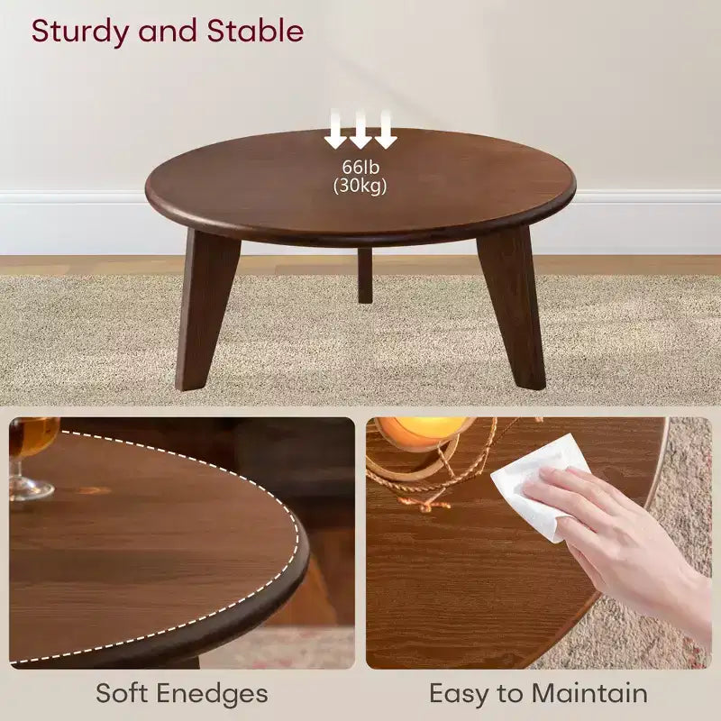Maxax 31.4 Round Wooden Coffee Table, 3-Tapered Leg Mid-Century Coffee Table for Boho/Farmhouse/Modern Spaces