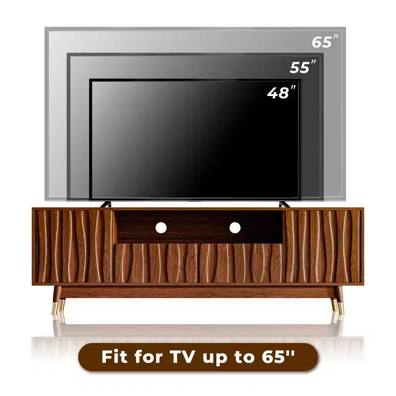 ATJafurn Wood TV Stand with Drawer and Cabinet, Mid Century Modern Entertainment Center with Solid Wood Feet, Brown Media Console for Living Room