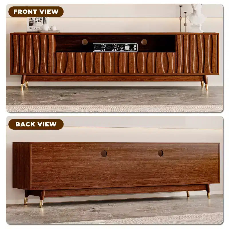 ATJafurn Wood TV Stand with Drawer and Cabinet, Mid Century Modern Entertainment Center with Solid Wood Feet, Brown Media Console for Living Room