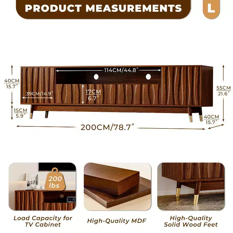 ATJafurn Wood TV Stand with Drawer and Cabinet, Mid Century Modern Entertainment Center with Solid Wood Feet, Brown Media Console for Living Room