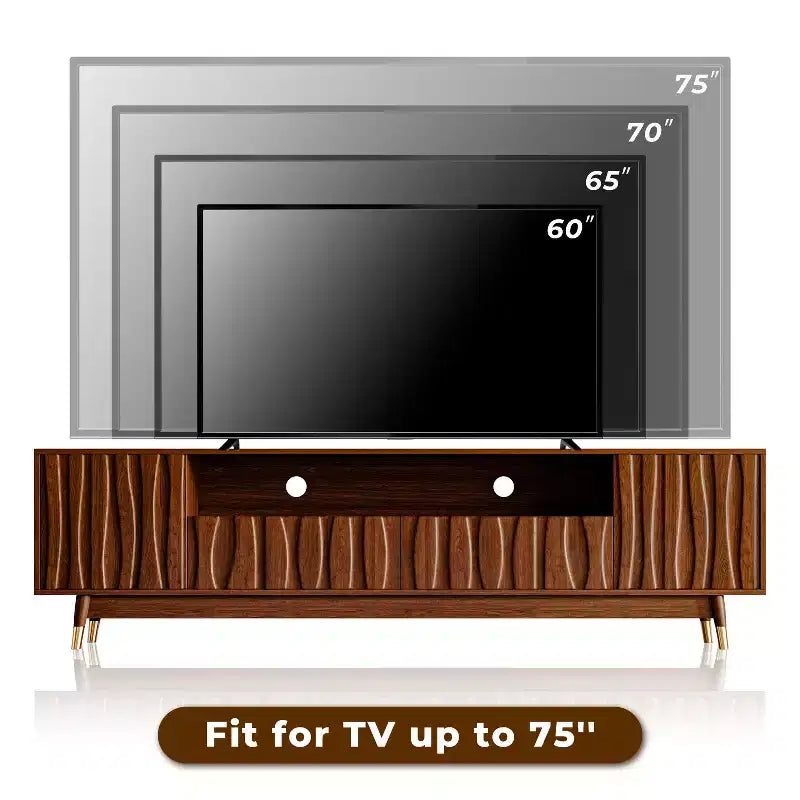 ATJafurn Wood TV Stand with Drawer and Cabinet, Mid Century Modern Entertainment Center with Solid Wood Feet, Brown Media Console for Living Room
