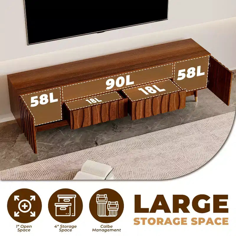 ATJafurn Wood TV Stand with Drawer and Cabinet, Mid Century Modern Entertainment Center with Solid Wood Feet, Brown Media Console for Living Room