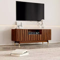ATJafurn Wood TV Stand with Drawer and Cabinet, Mid Century Modern Entertainment Center with Solid Wood Feet, Brown Media Console for Living Room