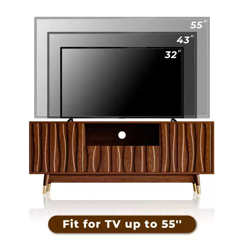 ATJafurn Wood TV Stand with Drawer and Cabinet, Mid Century Modern Entertainment Center with Solid Wood Feet, Brown Media Console for Living Room