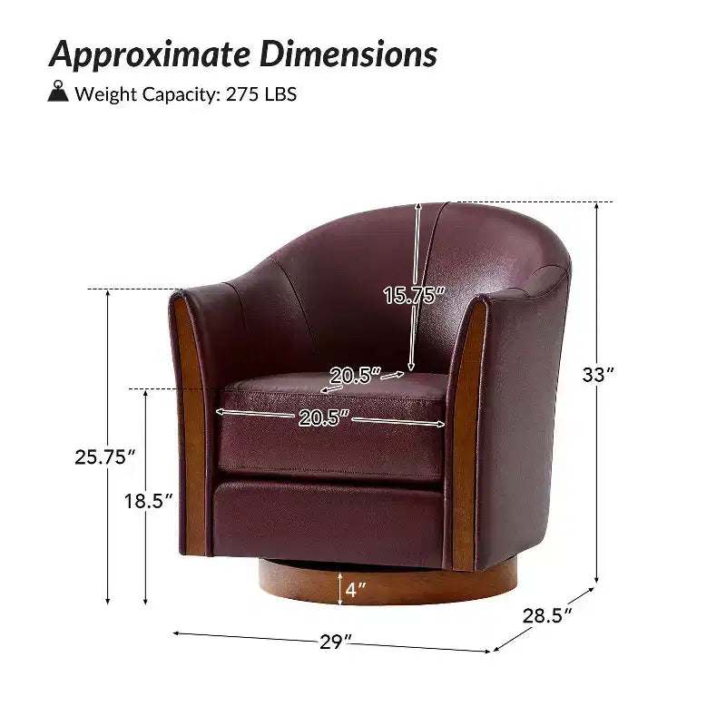 Pocono Transitional Genuine Leather Swivel Barrel Chair With Solid Wood BaseArtful Living Design