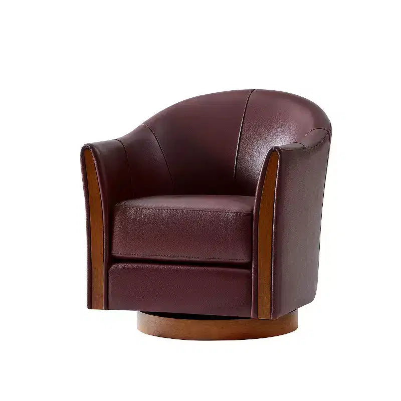 Fauteuil pivotant Pocono en cuir véritable avec base en bois massifArtful Living Design