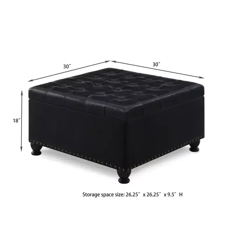 TUYOHW 30 Square Storage Ottoman with Button Tufted & Nail Trims Upholstered Foot Stool with Wooden Legs for Living Room, Bedroom, Entryway